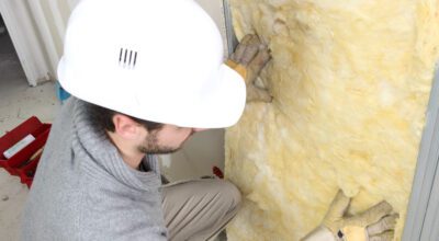 Technician installing insulation