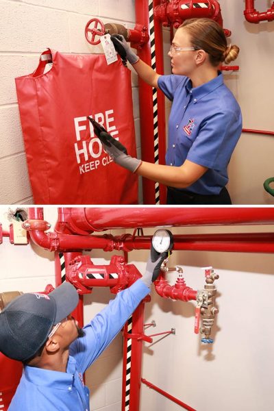 Total Fire Protection technicians performing sprinkler and suppression systems maintenance