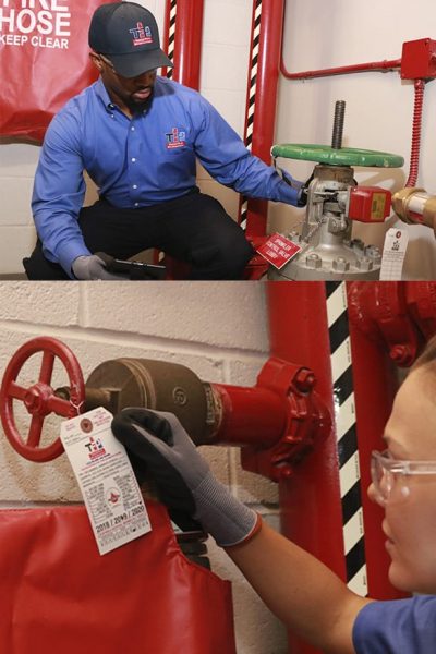 Total Fire Protection technicians installing and inspecting a pre-action fire sprinkler system